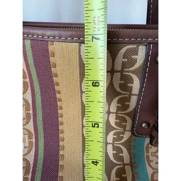 Fossil Striped Canvas Handbag Leather Trim Handles Shoulder Strap 9x7”​ - Picture 6 of 12